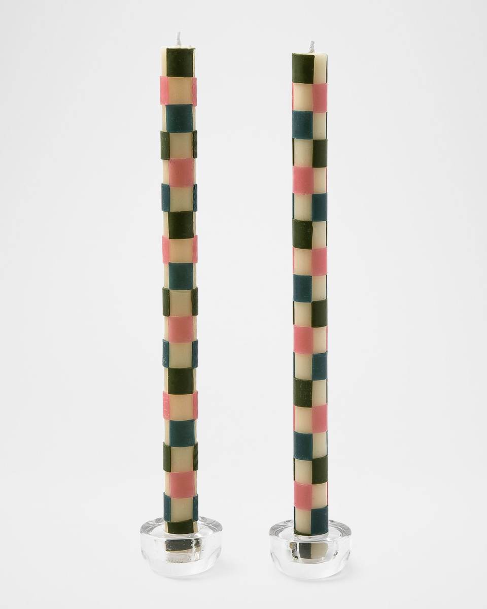 Pastel Check Dinner Candles, Set of 2